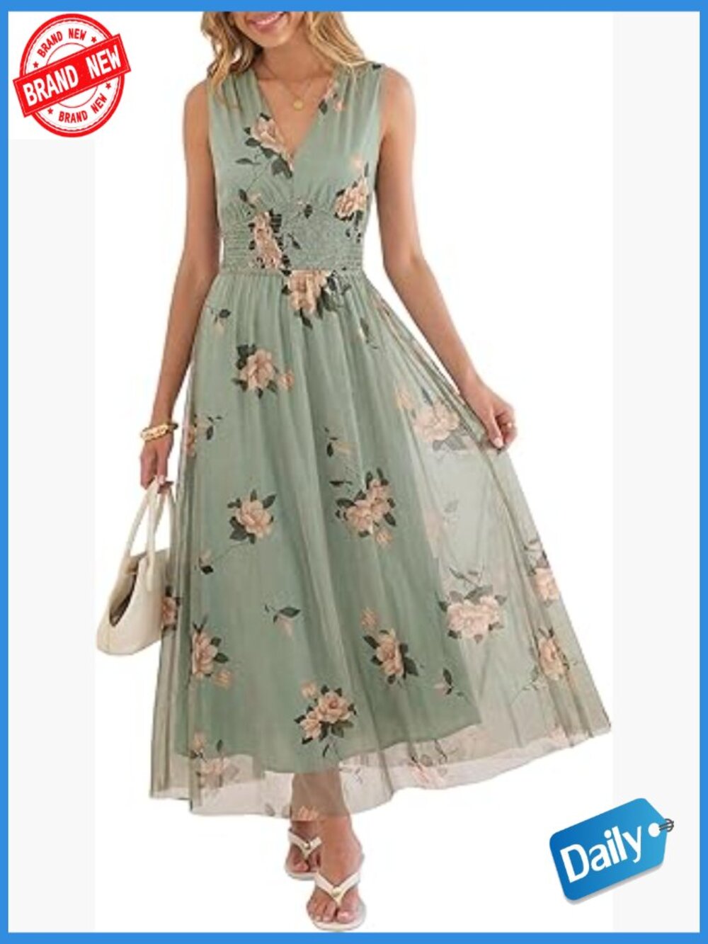 Elegant Floral Maxi Dress, Sleeveless V-Neck A-Line Tulle for Summer Weddings